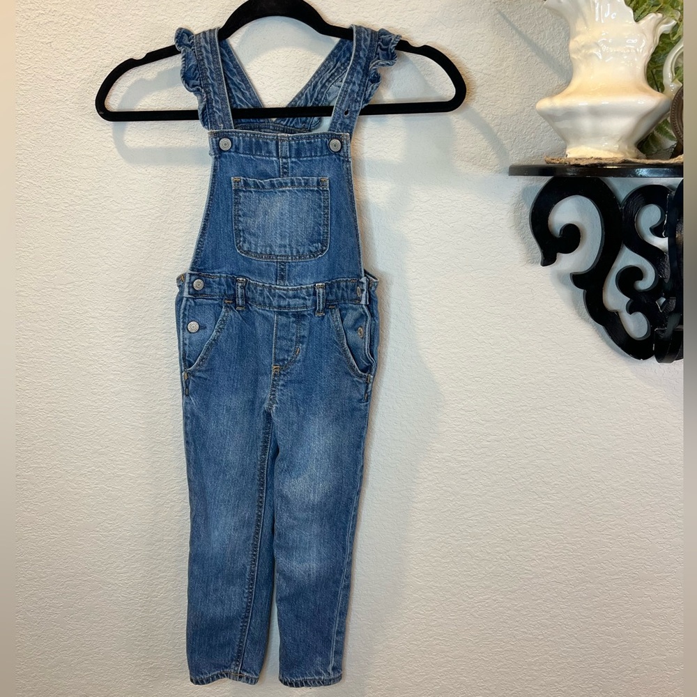 Gap Denim Blue Jean‎ Ruffle Bib Overalls Girls Sz 4 Years Toddler